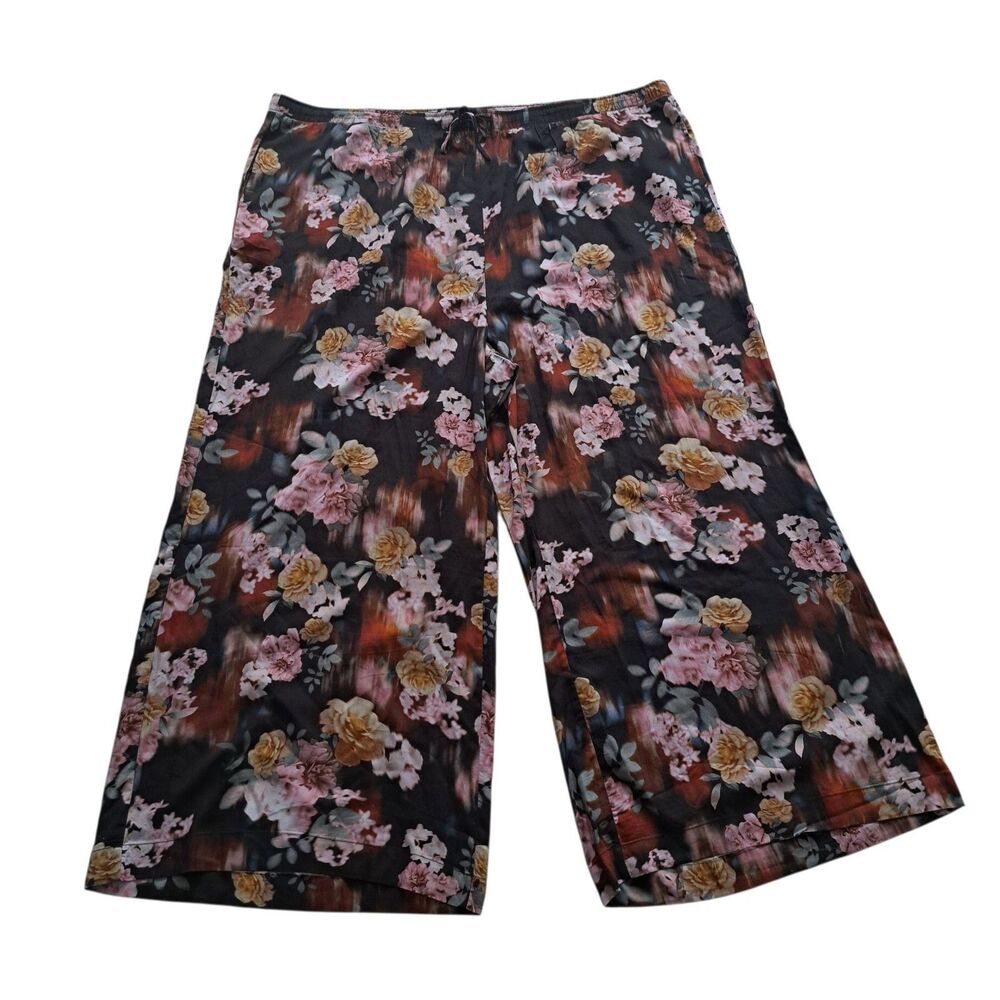torrid Black Floral Wide Leg Pants with Pink & Mustard Flowers
